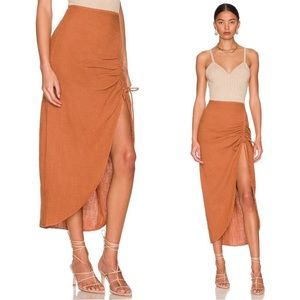 Free People Natural Cerine Ruched High Waist Cotton Gauzey Midi Skirt, Ginger- 6